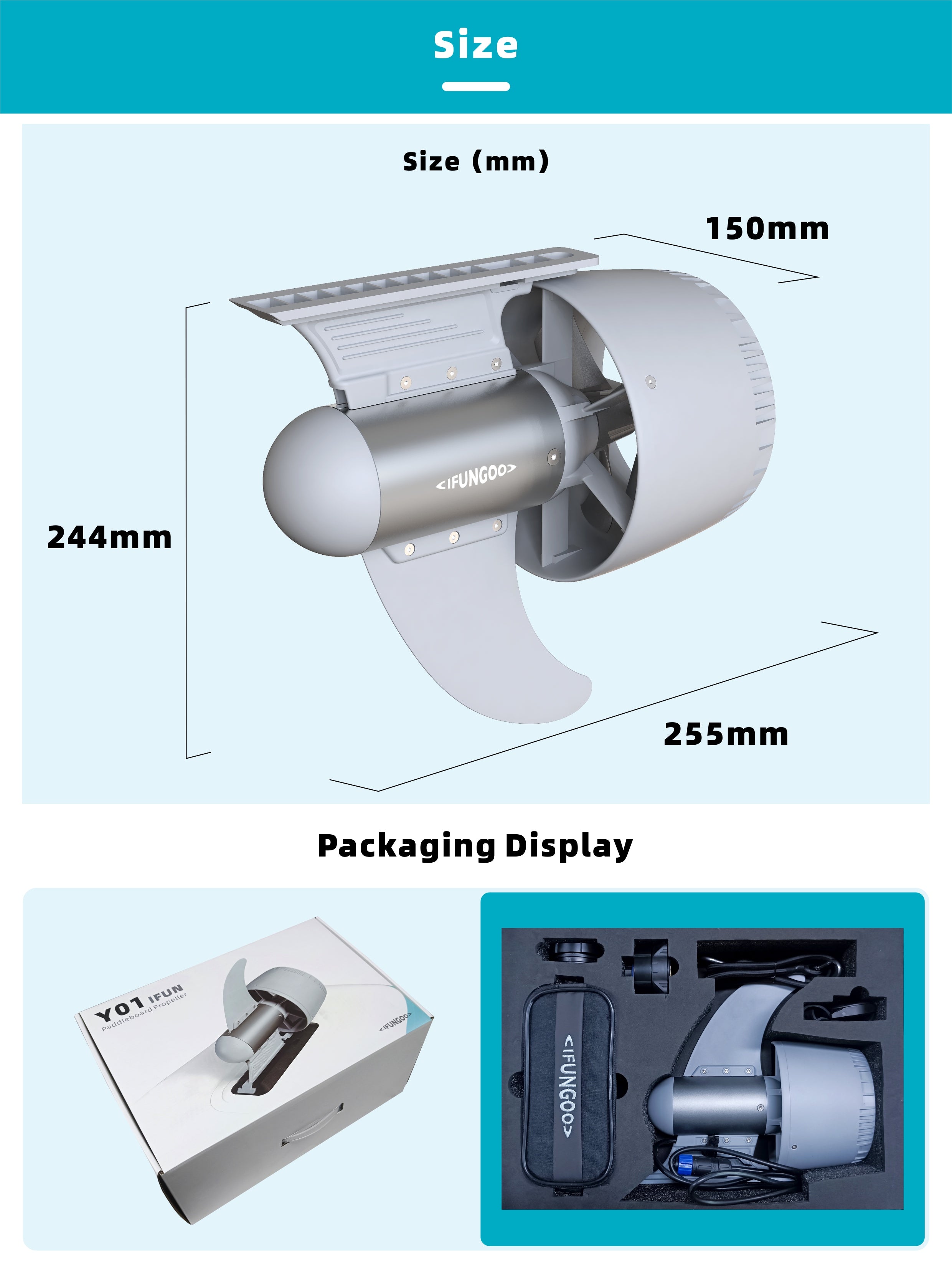 HAVOSPARK Y01 Electric Underwater Thruster for SUP – 600W, 13.5kg Thrust, 3 Forward & 1 Reverse Gear