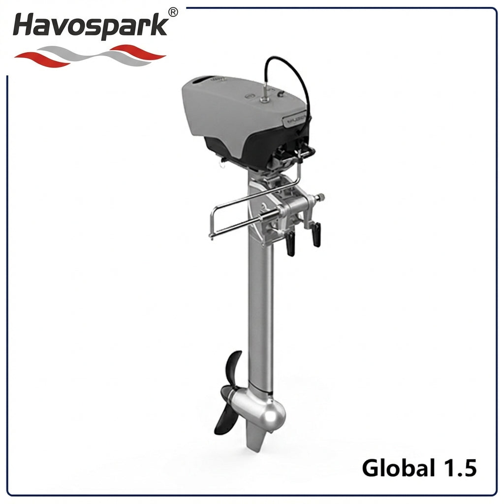Havospark Global 1.5kW Electric Outboard Motor – 48V Portable Marine Boat Engine with 45KG Thrust, CAN Bus Control, Ultra-Quiet High Efficiency Drive