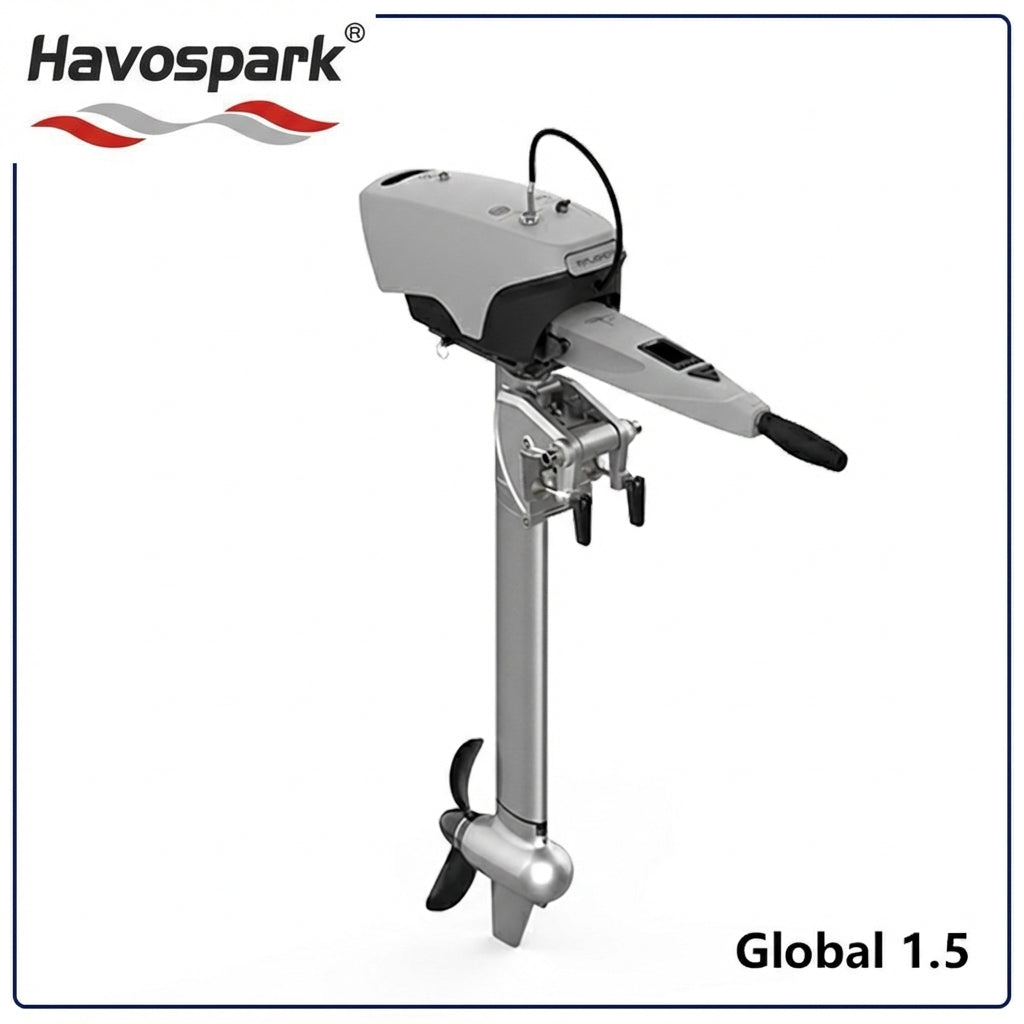 Havospark Global 1.5kW Electric Outboard Motor – 48V Portable Marine Boat Engine with 45KG Thrust, CAN Bus Control, Ultra-Quiet High Efficiency Drive
